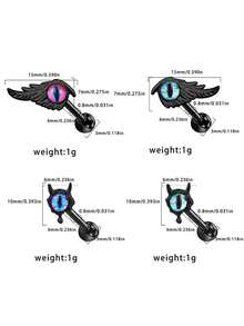 1 件 316L 医用不锈钢真空镀邪眼软骨耳环，男女皆宜，适合日常和节日佩戴 - 黑色 - 查看 4