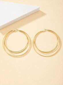 1 对超大号女士金色或银色 Y2K 风格三层环状耳环，简约设计，适合派对、俱乐部、度假，是送给朋友的绝佳礼物 - 三層耳圈 - 查看 7