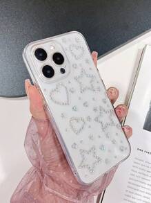 1pc Transparent TPU Shockproof Smartphone Case With DIY Star And Heart Glass Rhinestone Decals, Compatible With IPhone 15 Pro Max, S24 Ultra, Redmi 13C - Multicolor - View 5