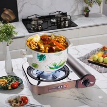 1 件 7.87 英寸/9.45 英寸厚白绿叶搪瓷烹饪锅，厨房炊具，露营便携式锅，适合 3-6 人，耐热，适用于烹饪、煮沸、炖煮、煎炸、家用厨房用具，适用于电磁炉、燃气炉和电炉，不适用于微波炉，适合日常居家和户外野餐使用