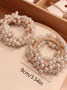 Set de 3 Lazos para el cabello de mujer blancos y dorados de 9cm/3,54 pulg. con perlas falsas, accesorios para el cabello de estilo simple de alta gama, versátiles y fashion, apropiados para uso diario, fiestas casuales, transporte y días festivos, perfectos para coletas, moños, lavarse la cara, maquillarse y combinar con ropa. Coleteros escolares, elásticos para el cabello, bandas de goma para el cabello, scrunchies, cuerda para el cabello, lazos elásticos para el cabello