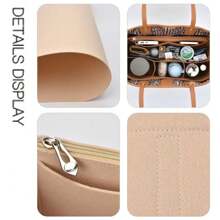 1 Pc Multi-Pocket Bag Organizer For Storage Bag Inner Bag Liner Bag Felt Insert Handbag Organizer Cosmetic Bags - Beige - View 5