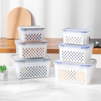3-In-1 Food Storage Containers With Lids, Fruit And Vegetable Crispers, Leak-Proof Plastic Containers With Drainage Tray For Fridge, Longer Preservation For Fruits, Veggies, Berries, Meats