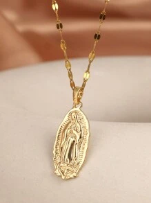 不锈钢项链，圣母玛利亚吊坠镶嵌立方氧化锆，女士款，适合婚礼、派对和日常佩戴