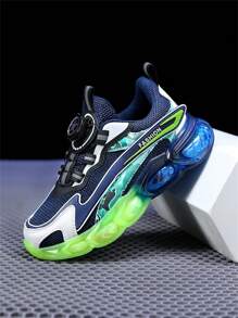 1 双男女通用儿童运动鞋，网眼撞色，系带，柔软，轻便，透气，旋转按钮，双色，果冻半透明外底，渐变色，休闲运动鞋 - 寶藍色 - 查看 4