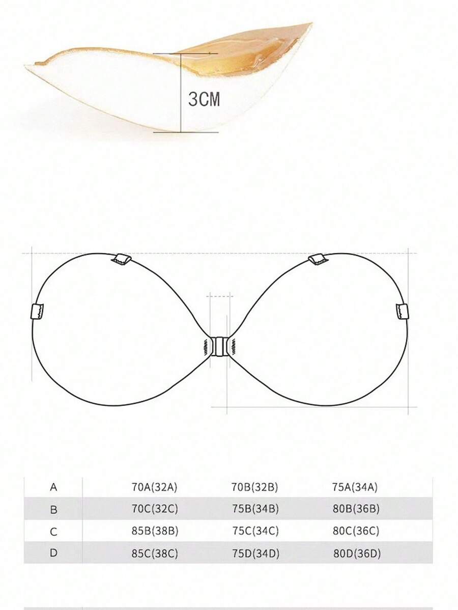 2 Paar aprikotfarbene, unsichtbare, selbstklebende, silikonhaltige BHPolsterung, 3cm dick