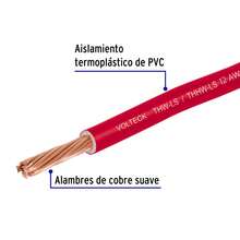 Cable THHW-LS 12 AWG rojo, Volteck, rollo de 100 m - Rojo - Ver 2