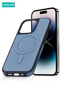 Phone Holder 1pc Koolife Three-In-One Magnetic Corrugated Texture Phone Case, Skin-Friendly Hard Shell, Simple Contrast Color, Compatible With Apple IPhone 12/12 Pro/12 Pro Max/13/13 Pro/13 Pro Max/14/14 Plus/14 Pro/14 Pro Max/15/15 Pro/15 Plus/15 Pro Max