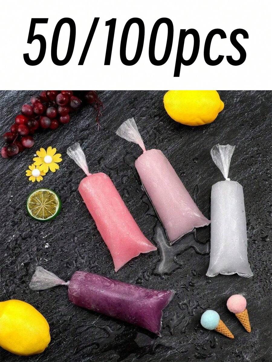 50/100pcs 30cm*5.5cm Candy Bags, Ice Cream Mold Bags, Plastic Ice Sugar Bags, Rectangular Self-Sealing, Durable & Fresh-Keeping, Suitable For Making Ice Cream, Yogurt, Candy, Also Can Be Used For Party, Travel, Wedding, Birthday, Graduation, Bachelorette Party, Kitchen, Storage, Decoration, Outdoor And Other Occasions. - Multicolor - View 1