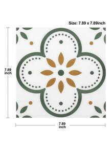 5 piezas de baldosas de piso autoadhesivas de PVC, diseño de mosaico simple, resistente a rayones, impermeable, adhesivo de alta resistencia, fácil de cortar, para renovación del hogar - flor verde - Ver 13