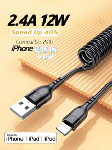 BinBoom USB 转闪电线，汽车用 USB 线 - 快速充电器线 USB 充电器线 短 USB 充电线 可扩展弹簧线 iPhone 线适用于 IPhone14/13/12/11 Pro Max/IPad/CarPlay - 彩色 - 查看 1
