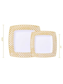 10pcs 7.5"/10.25" Square Diamond Design Plastic Plates With Gold/Silver Rim, For Hotel/Wedding Dinnerware - Multicolor - View 4