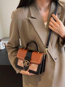 New Retro Floral Contrast Pattern Rivet Inlaid Luxury Crossbody Bag, Fashion Classic Textured Small Square Bag, High-End Elegant Minimalist Shoulder Bag, Work Bag - Multicolor - View 7