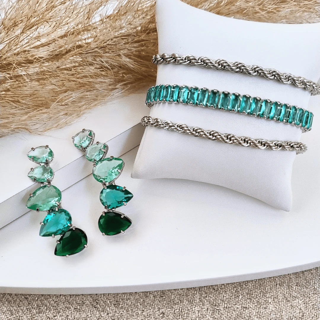 EARRING KIT WITH MELLO BRACELETS SHADES OF GREEN - 金色 - 查看 1