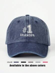 1 件刺绣“1 GRANDPA”水洗棒球帽，可调节户外防晒休闲帽，适合春季、秋季、旅行、海滩、Y2K 风格年轻人 - 刺繡 - 查看 2