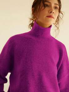 Knit Mix 女士高领宽松针织毛衣，适合秋冬季节，加厚长袖套头衫，简约复古风格，时尚百搭，适合圣诞节、新年、情人节、开学季等场合。 - 玫紅色 - 查看 7