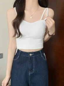 2025 女士纯色修身休闲百搭吊带背心 - 白色 - 查看 4