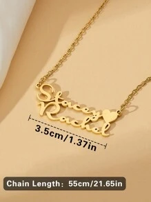 Stainless Steel Personalized Heart-Shaped Couples Name Necklace, Customized 2 Names Clavicle Chain Necklace, Gift For Valentine's Day, Anniversary, Mother's Day, Christmas, Halloween