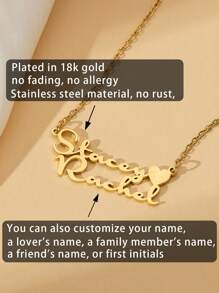 Stainless Steel Personalized Heart-Shaped Couples Name Necklace, Customized 2 Names Clavicle Chain Necklace, Gift For Valentine's Day, Anniversary, Mother's Day, Christmas, Halloween