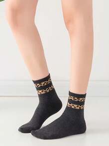 6 Pairs Women Leopard Print Crew Socks - Multicolor - View 3