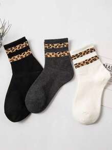 6 Pairs Women Leopard Print Crew Socks - Multicolor - View 4
