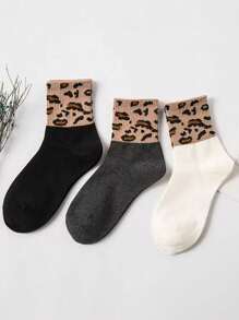 6 Pairs Women Leopard Print Crew Socks - Multicolor - View 2