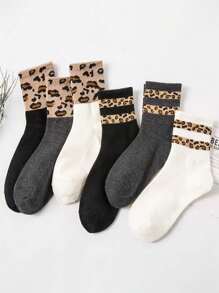 6 Pairs Women Leopard Print Crew Socks - Multicolor - View 1