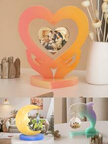 1/3 Set Stampo in silicone a forma di cuore per cornici portafoto, stampo a forma di cuore per pendente in gesso a forma di luna e delfino, pendente da appendere, stampo per gocce di colla - Bianco - Visualizzare 6