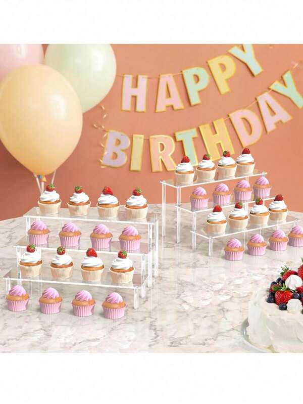 Acrylic Display Risers, Clear Cupcake Stand Holder, Perfume Organizer Stand, Dessert Shelves For Party, Large Shelf Risers For Figures, Riser Stand For Decoration And Organizer,Suitable For Perfume, Skin Care Products, Cosmetics, Bathroom, Bedroom, Home Decoration, Reinforced And Sturdy Trapezoidal Design