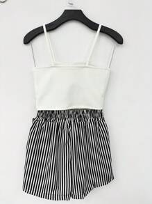 2pcs Neoprene Cropped Set With Padding+Skirt With Lined Shorts - 黑色 - 查看 2