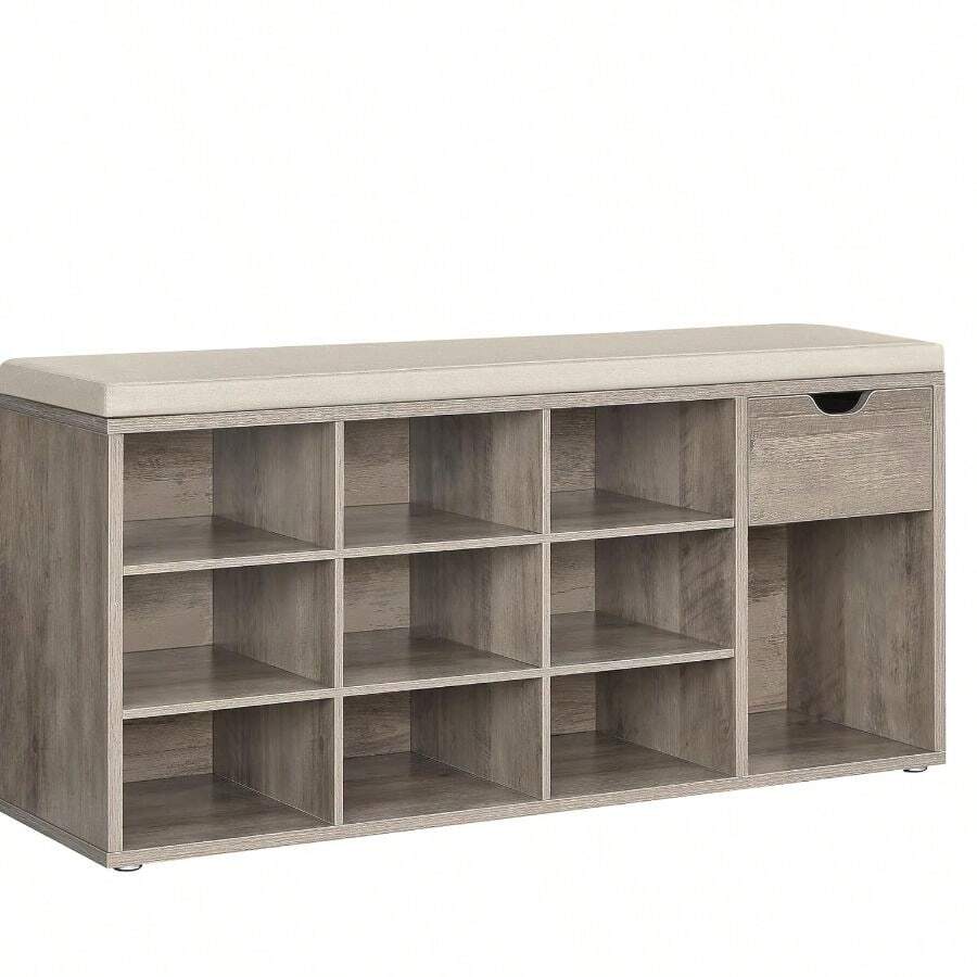 VASAGLE Storage Bench, Entryway Bench With Cushion, Drawer And Open Compartments, Bench With Storage, For Living Room, Bedroom, Closet, - Light Grey - View 1