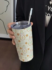 1 件 20 盎司/600 毫升圣诞雪人与雪花隔热旅行杯、保温杯、水瓶、带盖露营咖啡杯、真空瓶、圣诞礼物（无吸管） - 彩色 - 查看 8