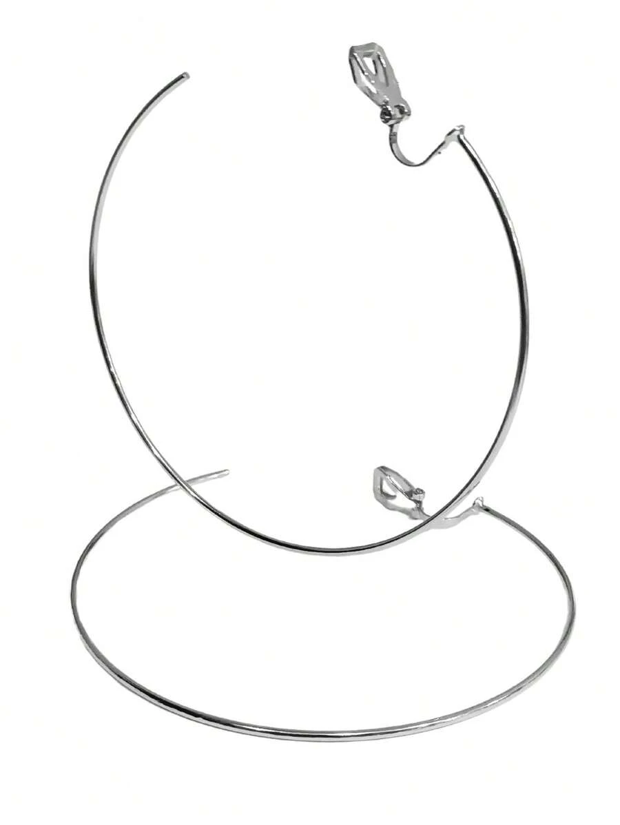 Ear Without Piercing 7.00 Cm Thin Hoop Snap Earring - Gold Or Silver - PRODUCT PRODUCED IN BRAZIL - 銀色 - 查看 1