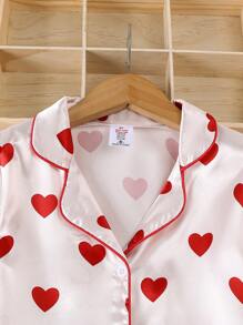 Young Girls Cute Heart Print Long Sleeve Top And Long Pants Set - Baby Pink - View 3