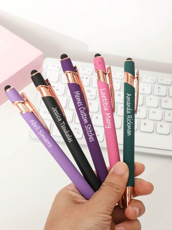 1 st personliga styluspennor med metallisk finish och koppardetaljer, graverade med personligt namn, flerfärgat presentset med påse - eleganta skrivverktyg för skolstart, multifunktionella, dekorativa, återanvändbara, moderna, färgglada, söta, vintage, tecknade serier, kawaii, roliga, arbetare, klienter, studenter, för företag/arbete/kontor, för skolan, skolmaterial