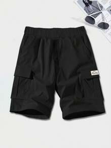 3pcs Teen Boy Casual Outdoor Cargo Shorts With Pockets, Spring & Autumn - Black - View 2