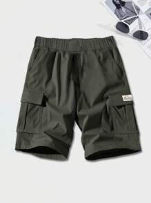 3pcs Teen Boy Casual Outdoor Cargo Shorts With Pockets, Spring & Autumn - Black - View 3