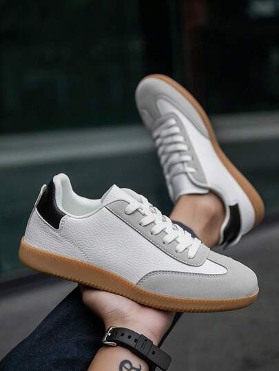 （尺码偏小两码，鞋型偏窄）男士时尚复古撞色系带舒适休闲运动鞋，独特户外日常通勤情侣运动鞋，适合搭配牛仔裤等运动服饰