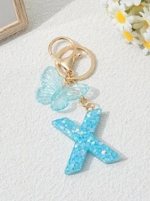 1pc Creative 26 Letter Key Chain, Kids Backpack Accessory, Butterfly Letter Charm Keychain For Girls - Light Blue - View 25