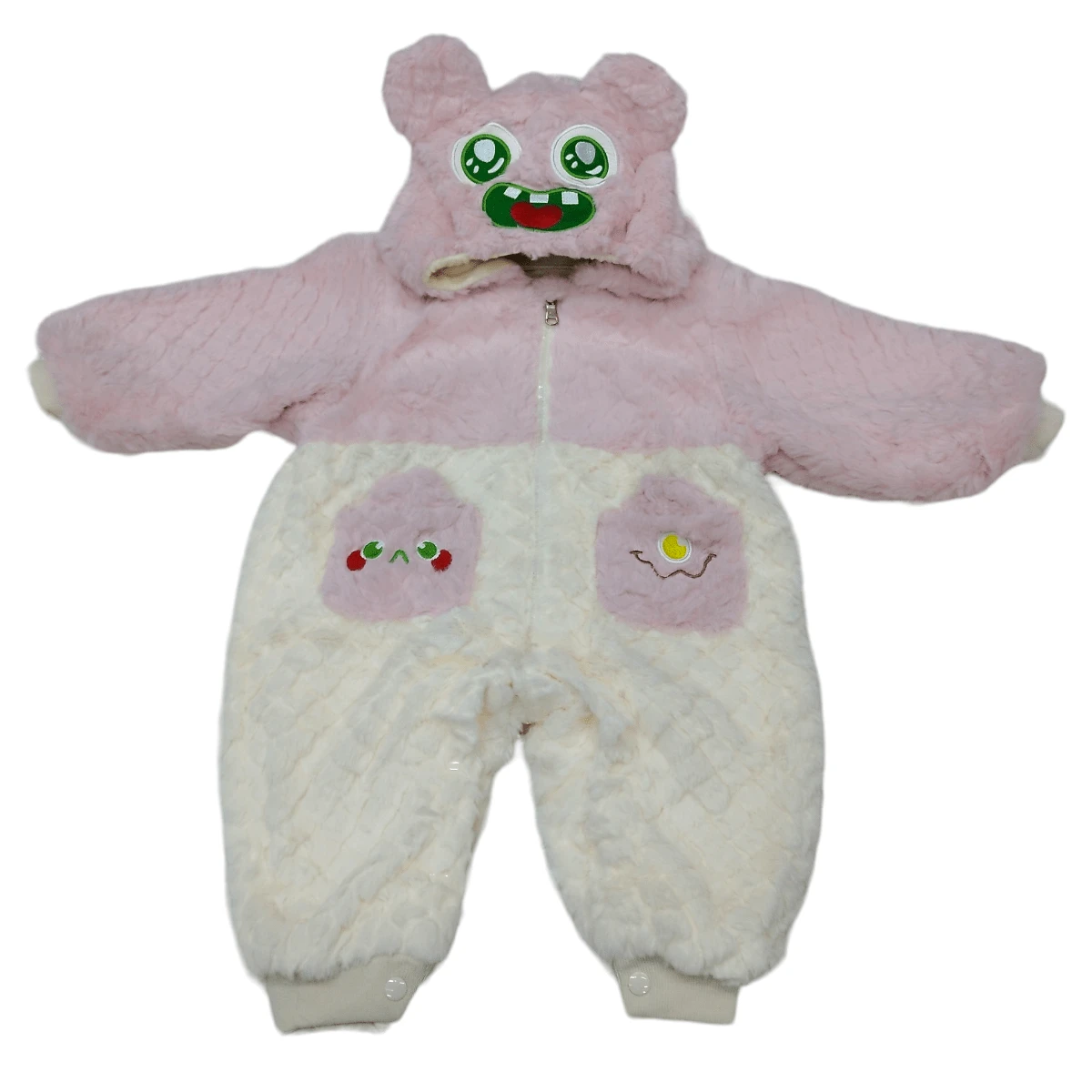 Comando Mameluco Con Forro Polar Exterior Peluche Osito Bebé - Rosa - Ver 1