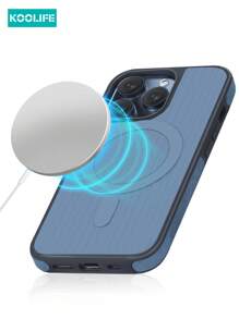 Phone Holder 1pc Koolife Three-In-One Magnetic Corrugated Texture Phone Case, Skin-Friendly Hard Shell, Simple Contrast Color, Compatible With Apple IPhone 12/12 Pro/12 Pro Max/13/13 Pro/13 Pro Max/14/14 Plus/14 Pro/14 Pro Max/15/15 Pro/15 Plus/15 Pro Max