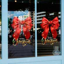 1 Stück 45cm*60cm Weihnachtsschleifen Glasaufkleber für Fenster, Tür, Zuhause, Mall, Restaurant, Hotel, Schulfeier Dekoration, neuartiges Design, einfache statische Selbstklebemontage, Weihnachten - Verschiedenfarbig - Übersicht 4