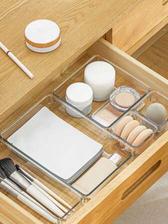 1/5/7 pezzi Organizer per cassetti impilabili, scatola di stoccaggio per cosmetici trasparente in PET, elegante organizer per trucchi, per cura della pelle, cucina, studenti, forniture per ufficio, ritorno a scuola, decorazione natalizia per la casa, decorazione, Natale, decorazione tavola, vassoio di legno, stile vecchio denaro, vaso da fiori, piatti, vassoio di legno, piatto, tavolino da caffè, vassoio decorativo, decorazione per la casa, ornamenti neri, vassoio per bracciolo del divano, vibrazioni boho, per vacanze al mare, collezione per il bagno, collezione per la camera da letto, grande capacità