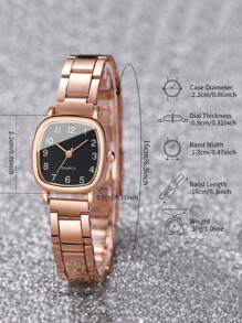 2pcs/Set Women's Casual Steel Strap Quartz Wrist Watch With Square Dial & 8-Shaped Bracelet