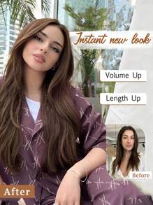 Invisible Wire Hair Extensions 18Inch Body Wavy Halo Hair Extensions With Adjustable 2 Clips Soft Transparent Lace Natural Long Wavy Hair Extensions For Women - 自然黑 - 查看 4