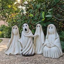1 pieza Escultura de jardín de Halloween Fantasma blanco Estatua de exterior Decoración de jardín de fantasma lindo Artesanía de resina - Multicolor - Ver 7
