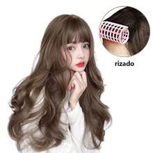 MOLOLAN Pelucas Sintetica Para Mujer Cabello Ondulada Natural,peluca negra/marrón para cosplay y uso diario, pelucas largas rizadas,Conjunto de Peluca y Gafas de Cosplay,Peluca lolita cosplay de onda suelta rizada y negra super larga, con flequillo, de fibra sintética resistente al calor, de moda, para uso diario y de fiesta para mujeres y niñas,ideal para fiestas de cosplay o despedidas, extensiones de pelo liso largo sintético para uso diario de mujeres y niñas, peluca natural de cambio gradual de fibra resistente al calor para mujer( peluca*1; redecilla para el cabello*1) - Marron oscuro - Ver 8