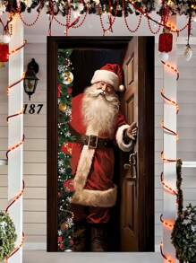 Santa Claus Magic Door Cover Decoration - Polyethylene Material, Christmas Themed, Suitable For Indoor And Outdoor Holiday Parties, 70x35 Inch Photo Booth Backdrop, Enhance Your Winter Holiday Celebrations, Christmas - Multicolor - View 7