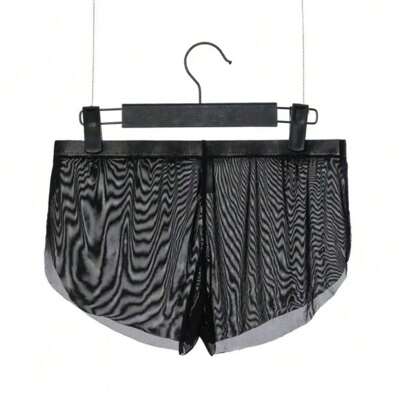 سراويل داخلية رجالية شبكية شبه شفافة تنفس منخفضة الخصر جذابة، غير مناسبة للارتداء المنزلي