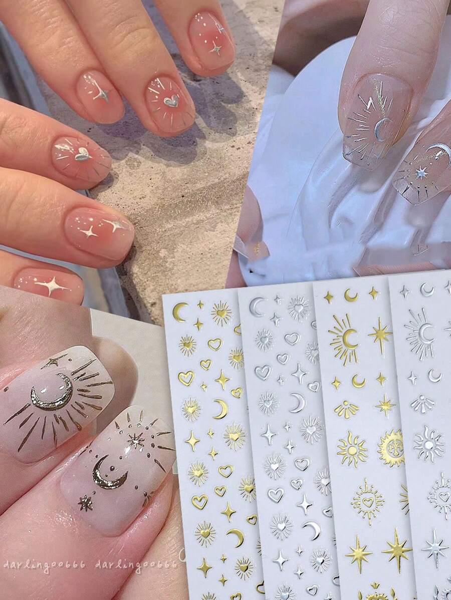 6 Sheets Bohemian Theme Nail Art Stickers With Star, Moon, Pattern And Heart Shape DIY Nails Nail Supplies - Multicolor - View 1